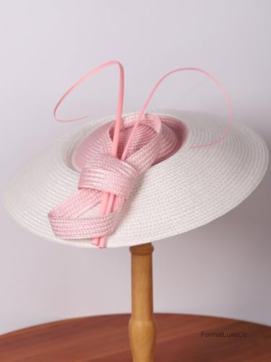 Vintage Straw Fascinator Hat Wide Brim Women Church Derby Headband Hair Clip